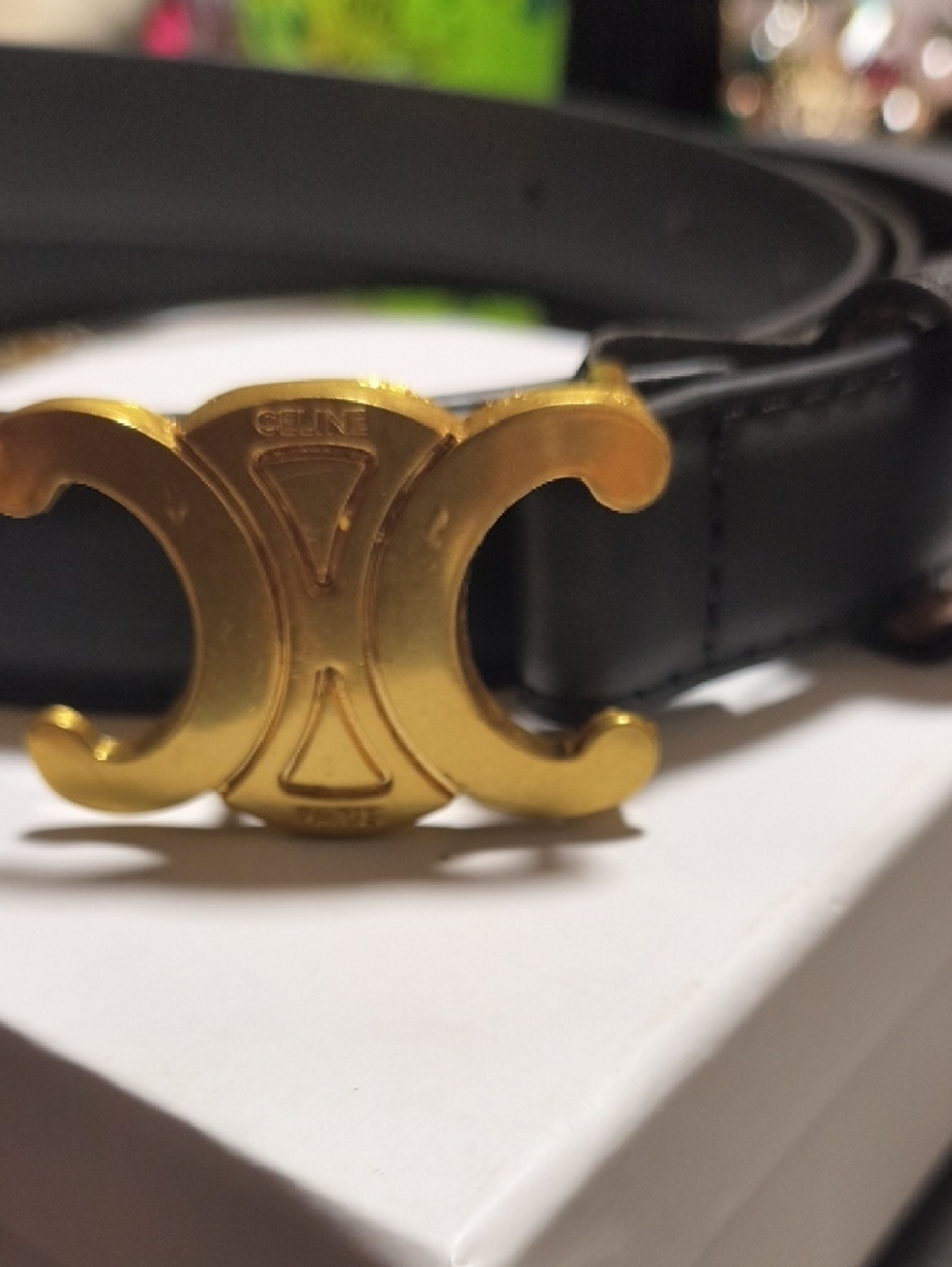 Statement  Black Leather Belt with Gold CelineTriomphe Buckle M - L Fit - Picture 2 of 6